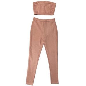 L'Atiste By Amy Light Brown‎ Taupe Faux Suede Crop Tube Top Pants Set Size Small